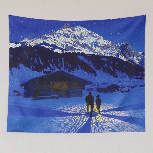 Item preview, Evening Atmosphere twilight blue in the winter mountains landscape painting by Waldemar Fink designed and sold by Jéanpaul Ferro.