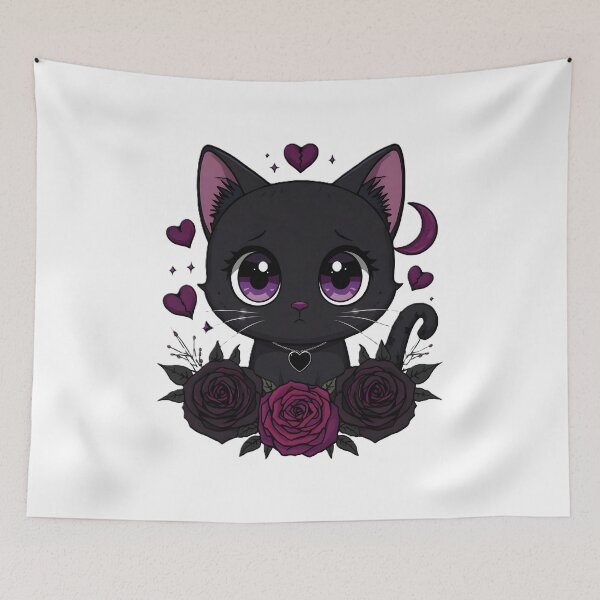 Item preview, Sad Gothic Black Cat | Heartbreak Cat With Purple Eyes & Dark Roses designed and sold by dreamz-world.