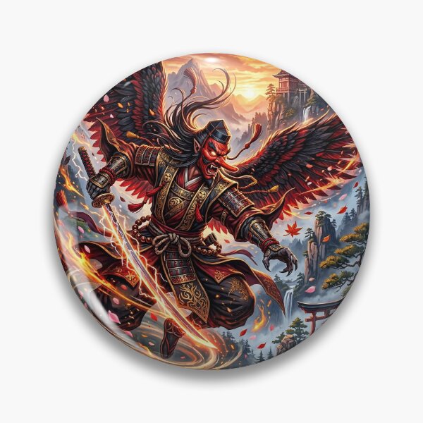 Item preview, Tengu Warrior Wielding a Flaming Katana - Fantasy Art designed and sold by Lucid Dream Pixel.