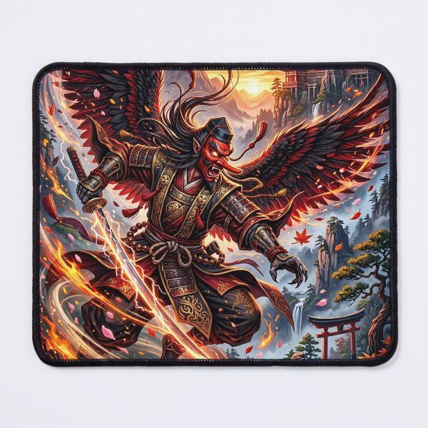 Item preview, Tengu Warrior Wielding a Flaming Katana - Fantasy Art designed and sold by Lucid Dream Pixel.