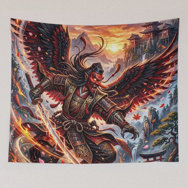 Item preview, Tengu Warrior Wielding a Flaming Katana - Fantasy Art designed and sold by Lucid Dream Pixel.