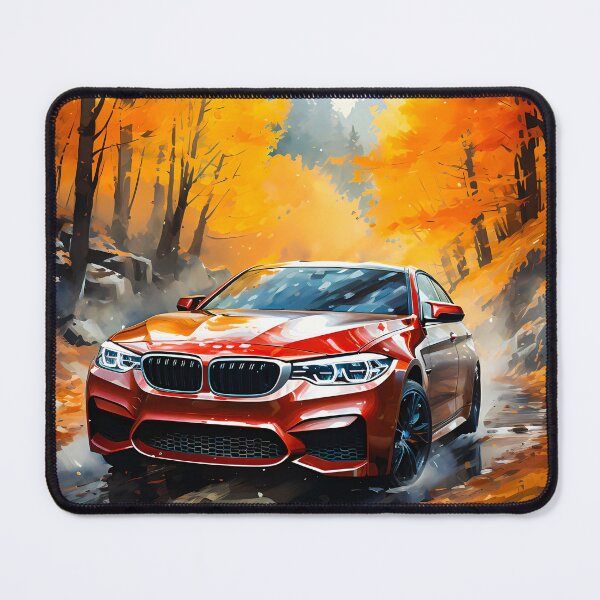 Item preview, Red Sports Sedan on Vibrant Autumn Forest Road designed and sold by RevUpDesign.