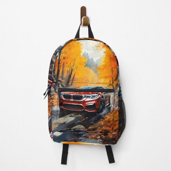 Item preview, Red Sports Sedan on Vibrant Autumn Forest Road designed and sold by RevUpDesign.