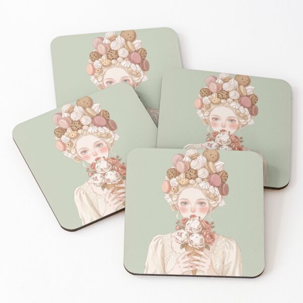 Item preview, Rococo Sweet Dreams Portrait with Macarons and Floral Ice Cream Illustration designed and sold by Pasteltone.