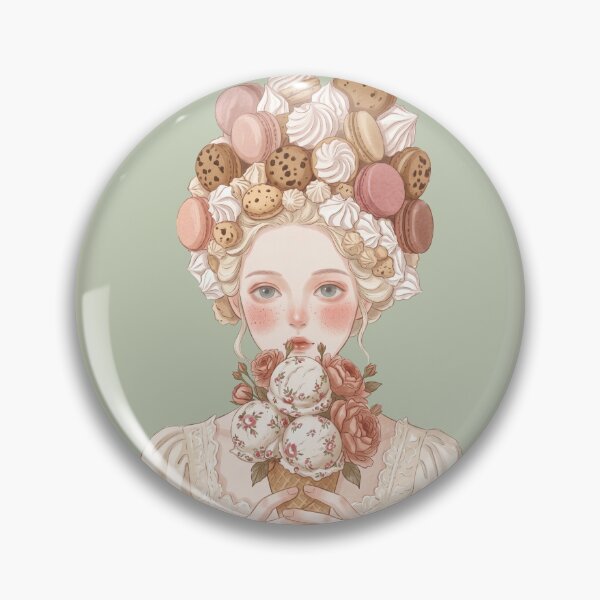 Item preview, Rococo Sweet Dreams Portrait with Macarons and Floral Ice Cream Illustration designed and sold by Pasteltone.