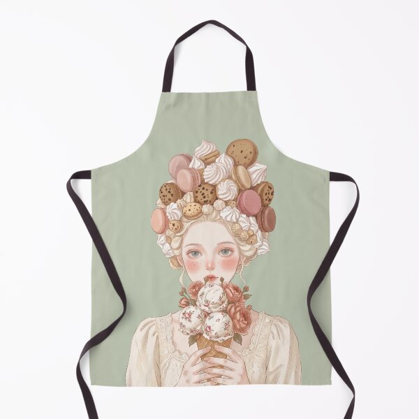 Item preview, Rococo Sweet Dreams Portrait with Macarons and Floral Ice Cream Illustration designed and sold by Pasteltone.