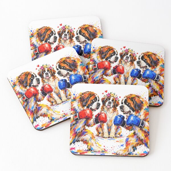 Item preview, Funny Abstract Saint Bernard Dogs Boxing Over Love - Dog Boxing Art designed and sold by Collymore.