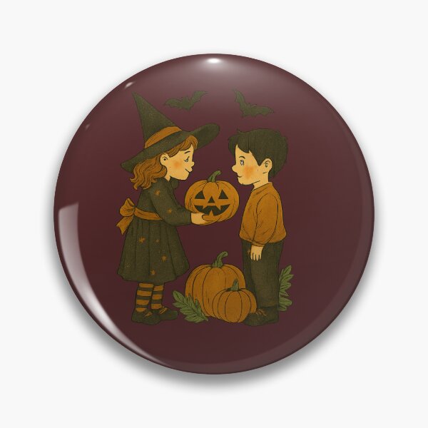 Item preview, Cute Halloween Witch and Boy with Jack-o-Lantern – Spooky Season Art designed and sold by EthnoUA.