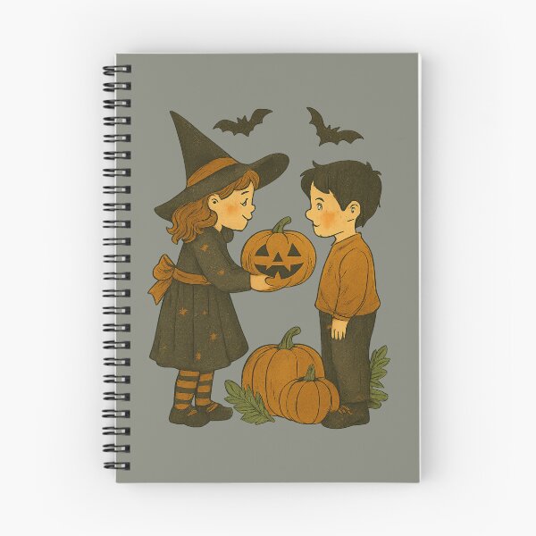Item preview, Cute Halloween Witch and Boy with Jack-o-Lantern – Spooky Season Art designed and sold by EthnoUA.