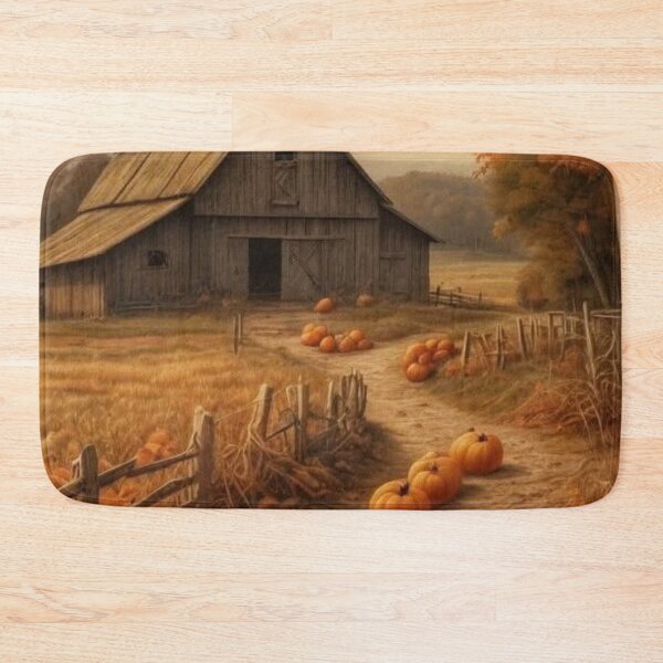 Item preview, Cozy Autumn Farmhouse & Pumpkin Patch Landscape — Rustic Vintage Fall Art designed and sold by LYAN-STORE.