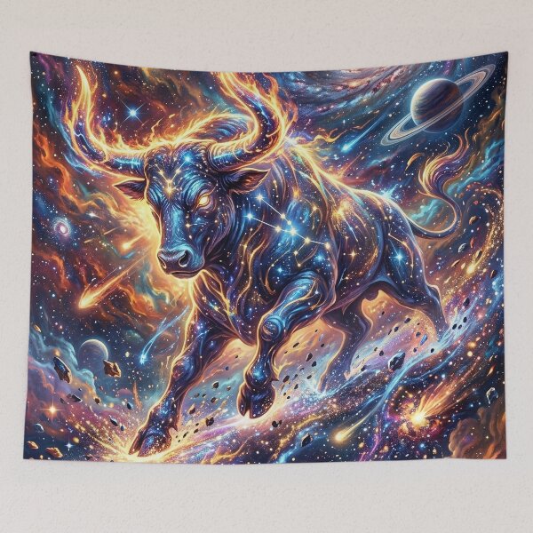 Item preview, Taurus Zodiac Sign - Bull Charging Through a Starry Galaxy designed and sold by Lucid Dream Pixel.