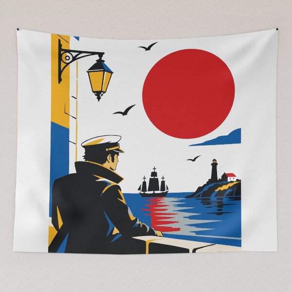Item preview, Harbor Watch Art Print, Vintage Sailor Print, Mediterranean Nautical Art, Coastal Captain Print, Retro Maritime Decor, Sea Lover Gift designed and sold by Studio pod Burom.