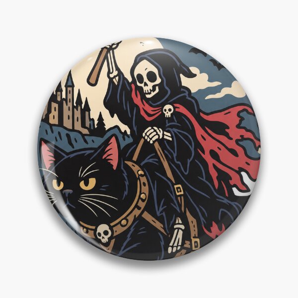 Item preview, Grim Reaper Riding Black Cat Gothic Halloween T-Shirt Design designed and sold by KIDEnia.