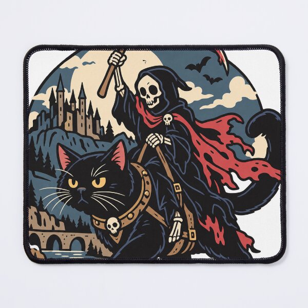 Item preview, Grim Reaper Riding Black Cat Gothic Halloween T-Shirt Design designed and sold by KIDEnia.