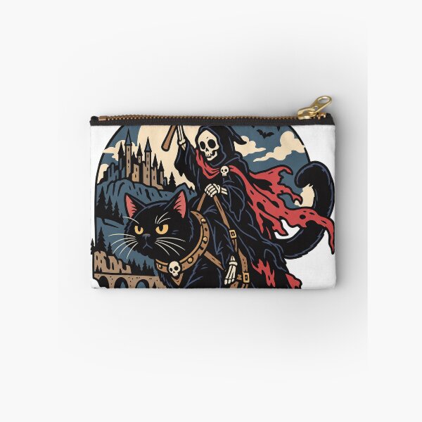 Item preview, Grim Reaper Riding Black Cat Gothic Halloween T-Shirt Design designed and sold by KIDEnia.
