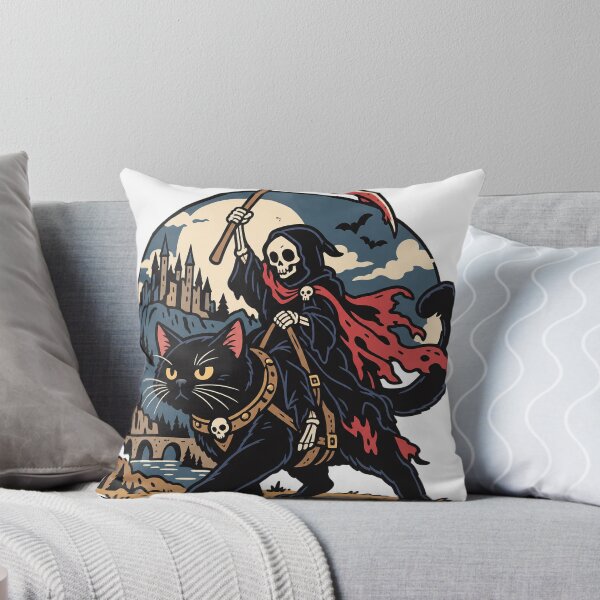 Item preview, Grim Reaper Riding Black Cat Gothic Halloween T-Shirt Design designed and sold by KIDEnia.