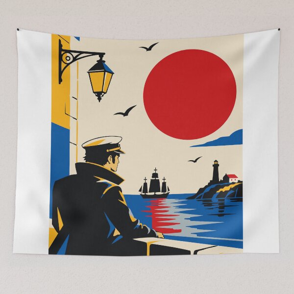 Item preview, Harbor Watch Art Print, Vintage Sailor Print, Mediterranean Nautical Art, Coastal Captain Print, Retro Maritime Decor, Sea Lover Gift designed and sold by Studio pod Burom.