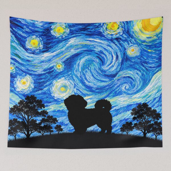 Item preview, Funny Shiranian Dog Starry Night Painting Moon Star Mom Dad Kids designed and sold by FurryHavenPH.