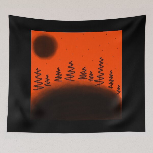 Artikelvorschau, Roter Himmel, schwarze Baumsilhouette, Science-Fiction-Landschaft entworfen und verkauft von Bywithrose instant studio.