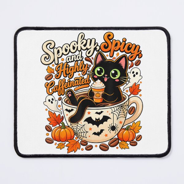 Item preview, Spooky Spicy Highly Caffeinated Halloween Coffee Cat designed and sold by NoeValdric.