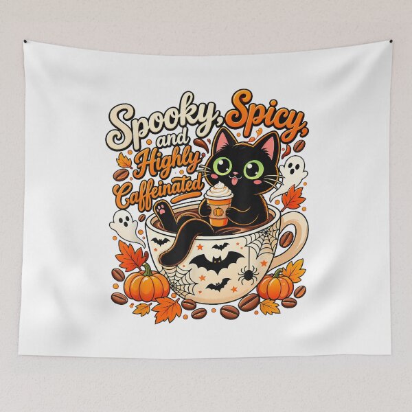 Item preview, Spooky Spicy Highly Caffeinated Halloween Coffee Cat designed and sold by NoeValdric.