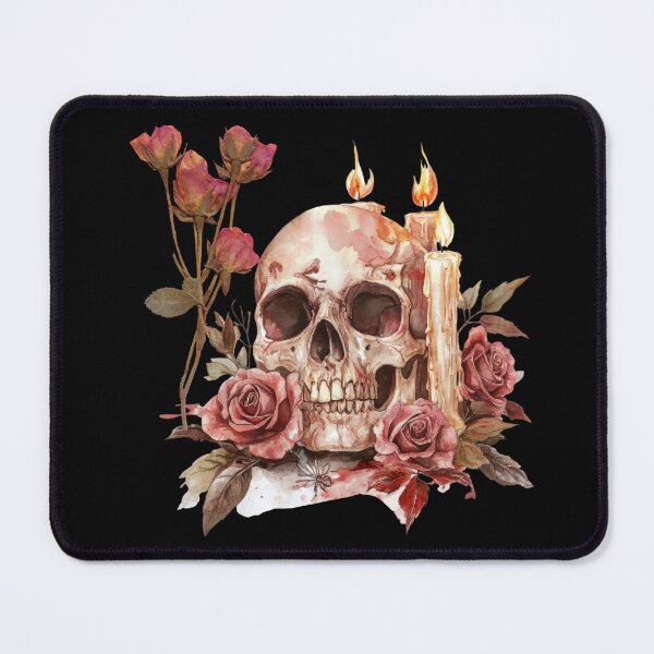 Item preview, Gothic Skull with Roses and Candles Watercolor designed and sold by EwaMariaShop.