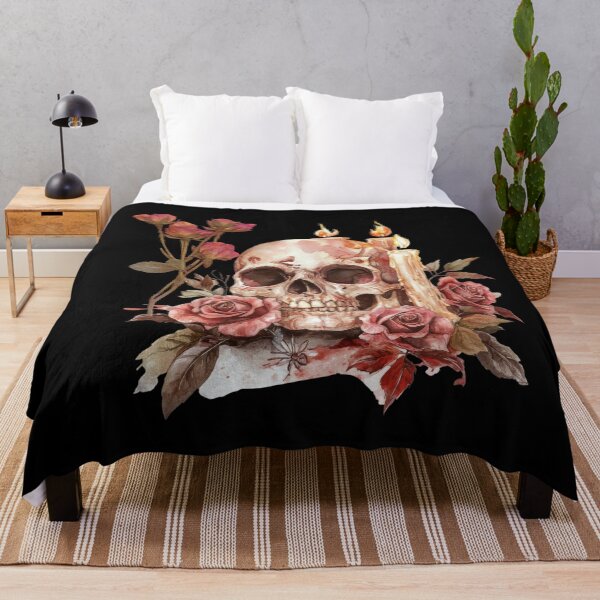 Item preview, Gothic Skull with Roses and Candles Watercolor designed and sold by EwaMariaShop.