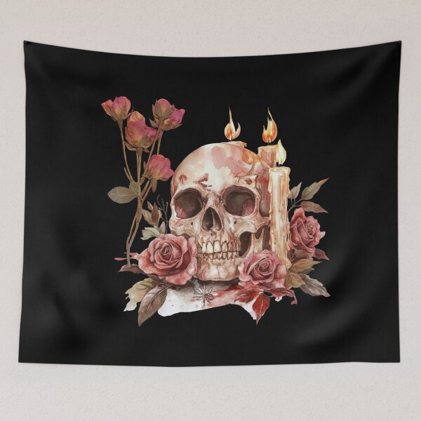 Item preview, Gothic Skull with Roses and Candles Watercolor designed and sold by EwaMariaShop.