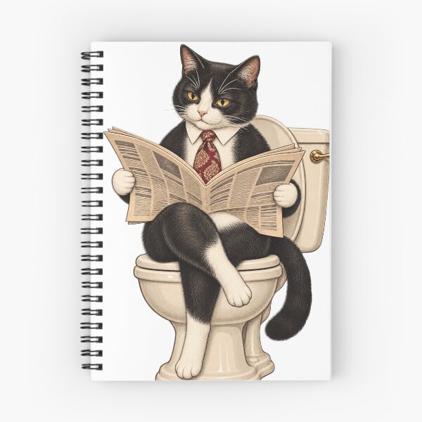 Item preview, Vintage black and white cat reading the newspaper in the bathroom designed and sold by Limmagin.