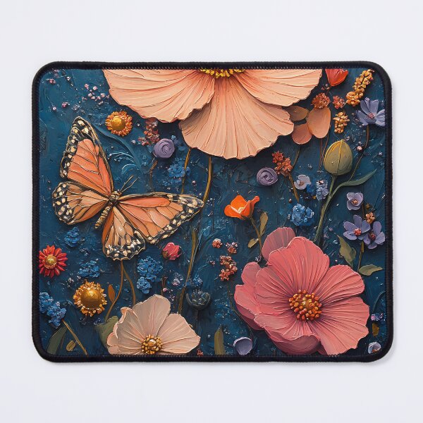 Item preview, Sculptural flower garden with monarch butterfly on a deep blue background designed and sold by Artdavesalzburg.