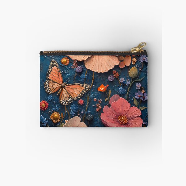 Item preview, Sculptural flower garden with monarch butterfly on a deep blue background designed and sold by Artdavesalzburg.