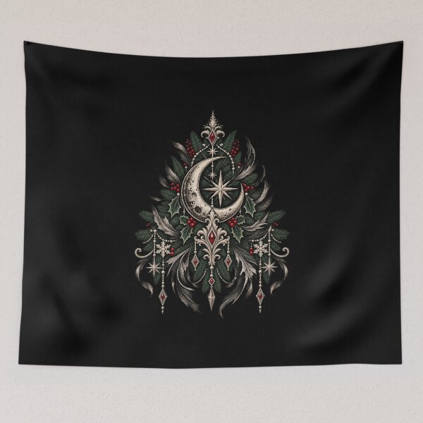 Item preview, Celestial Christmas Tree Crescent Moon Gothic Winter Art designed and sold by Corvoria.