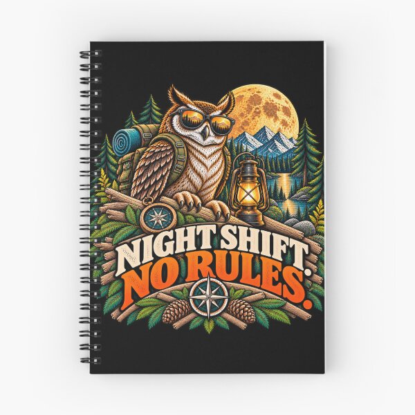 Item preview, Night Shift No Rules – Cool Owl Retro Wilderness Adventure designed and sold by JanRizz.