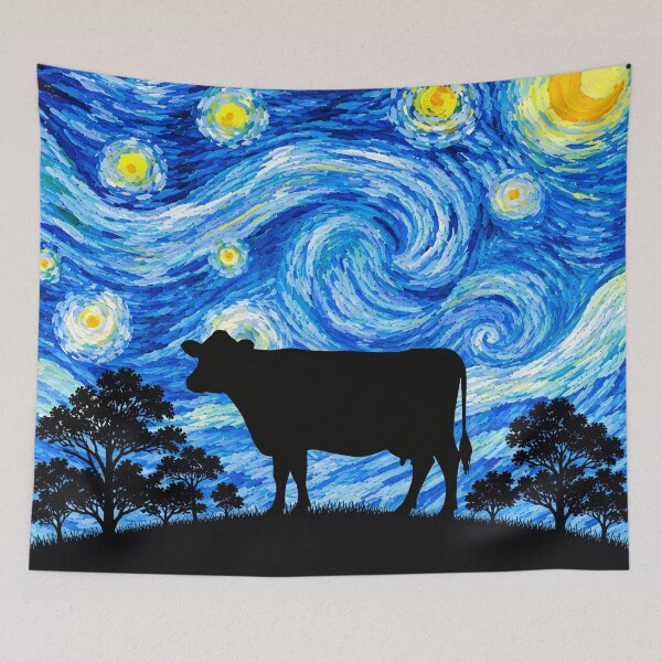Item preview, Funny Cow Starry Night Painting Moon Star Zoo Boys Girls designed and sold by FurryHavenPH.