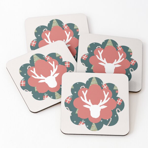 Item preview, Rustic Reindeer Silhouette with Pink and Blue Pattern Holiday Decor Art designed and sold by Liberarteprint.