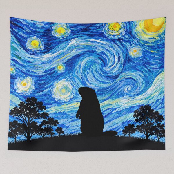Item preview, Funny Groundhog Starry Night Painting Moon Star Zoo Boys Girls designed and sold by FurryHavenPH.