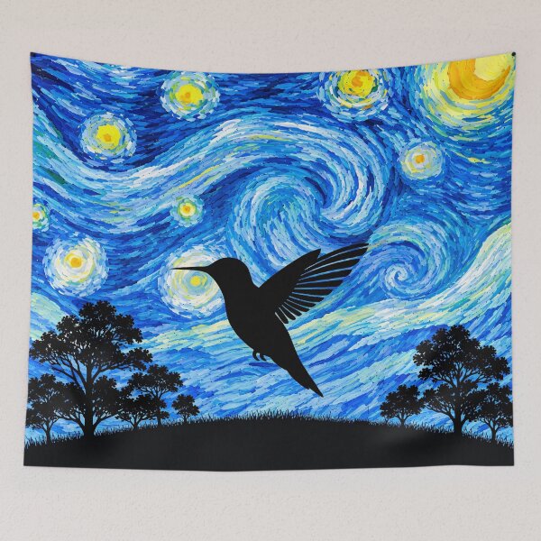 Item preview, Funny Hummingbird Starry Night Painting Moon Star Zoo Boys Girls designed and sold by FurryHavenPH.