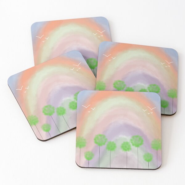 Item preview, Rainbow sky trees and birds landscape illustration designed and sold by Bywithrose instant studio.