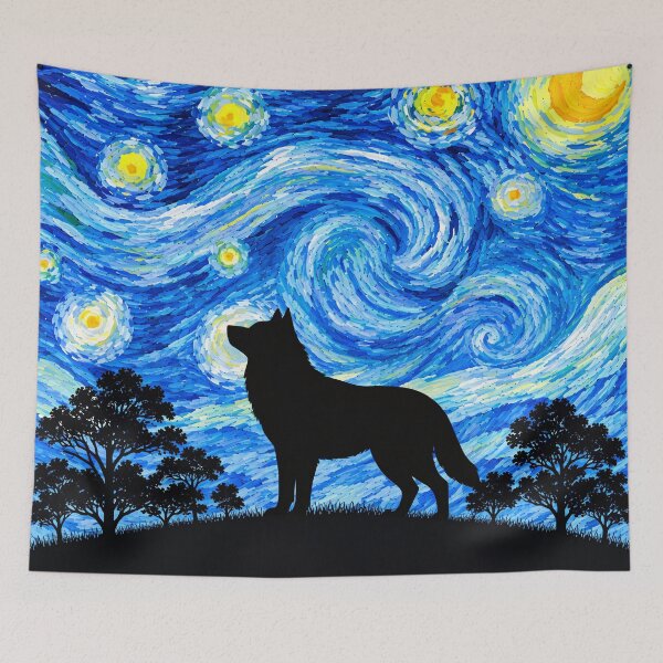 Item preview, Funny Wolf Starry Night Painting Moon Star Zoo Boys Girls designed and sold by FurryHavenPH.