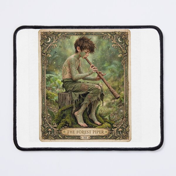 Item preview, The Forest Piper Tarot Card XII - Mystical Tribal Flute Player Forest Art designed and sold by ExpressoJungle.
