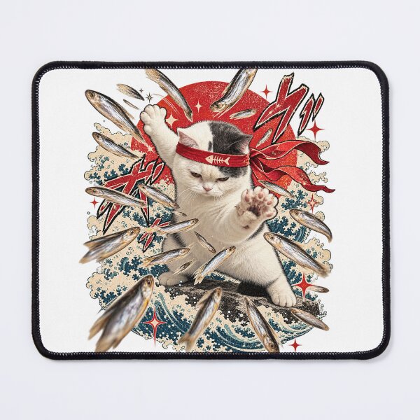 Item preview, Fishing Cat Vintage Japanese Wave – Funny Cat & Sardine Retro designed and sold by Xupomustore.