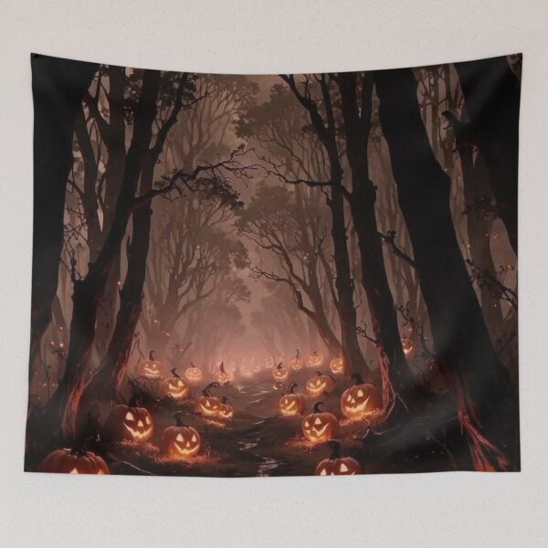 Item preview, Spooky Halloween Forest Path — Glowing Jack O Lantern Pumpkins Landscape Art designed and sold by LYAN-STORE.