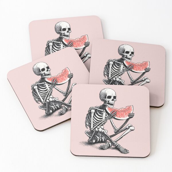Item preview, Skeleton Eating Watermelon Slice Linocut  designed and sold by Lady-K-.