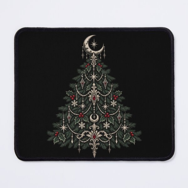 Item preview, Gothic Christmas Tree Crescent Moon Celestial Holiday Art designed and sold by Corvoria.