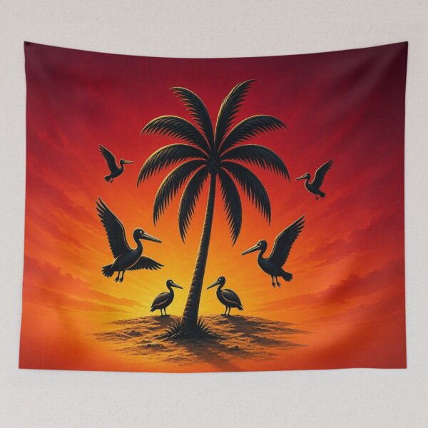 Item preview, Vintage Tropical Sunset Pelican Emblem designed and sold by Breezes-of-Ida.