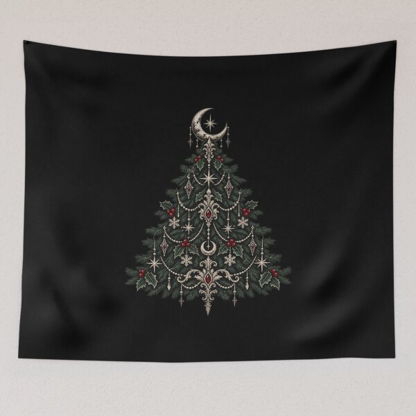Item preview, Gothic Christmas Tree Crescent Moon Celestial Holiday Art designed and sold by Corvoria.