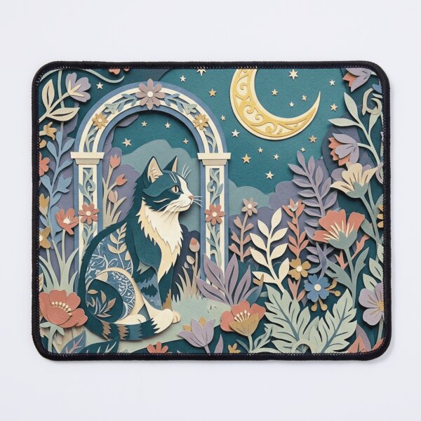 Item preview, Papercut Tuxedo Cat Botanical Garden Moon Celestial Art designed and sold by mood-draftsman.