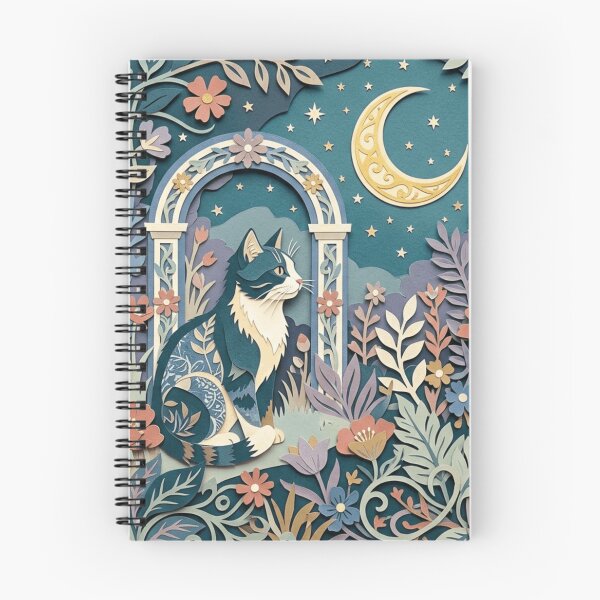 Item preview, Papercut Tuxedo Cat Botanical Garden Moon Celestial Art     designed and sold by mood-draftsman.