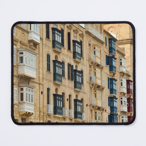 Item preview, Traditional colorful wooden balconies on historic limestone buildings in Valletta Malta designed and sold by goceris.