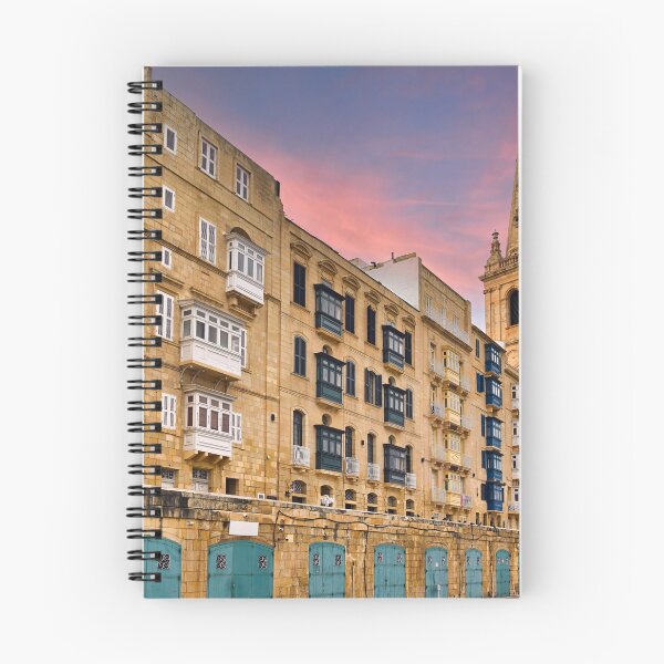 Item preview, Traditional colorful balconies and St Paul's Pro-Cathedral spire in Valletta at sunset designed and sold by goceris.